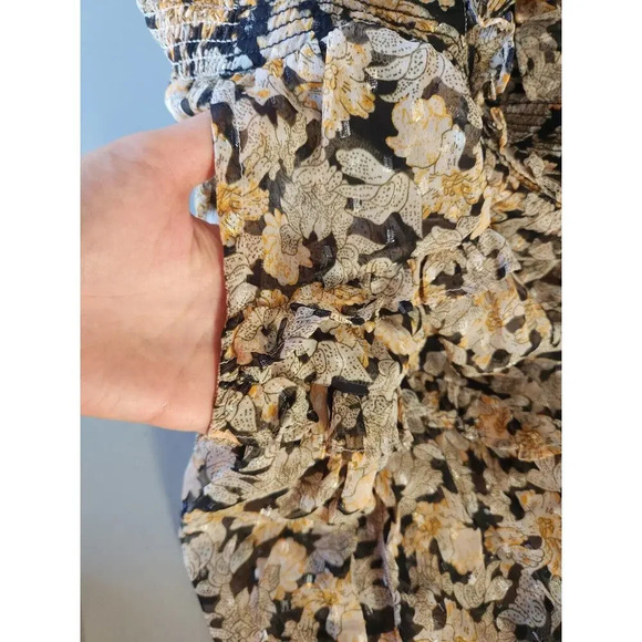 NWD By Anthropologie V-Neck Ruffle Cutout Dress Size S Neutral 9E405 - Picture 12 of 14